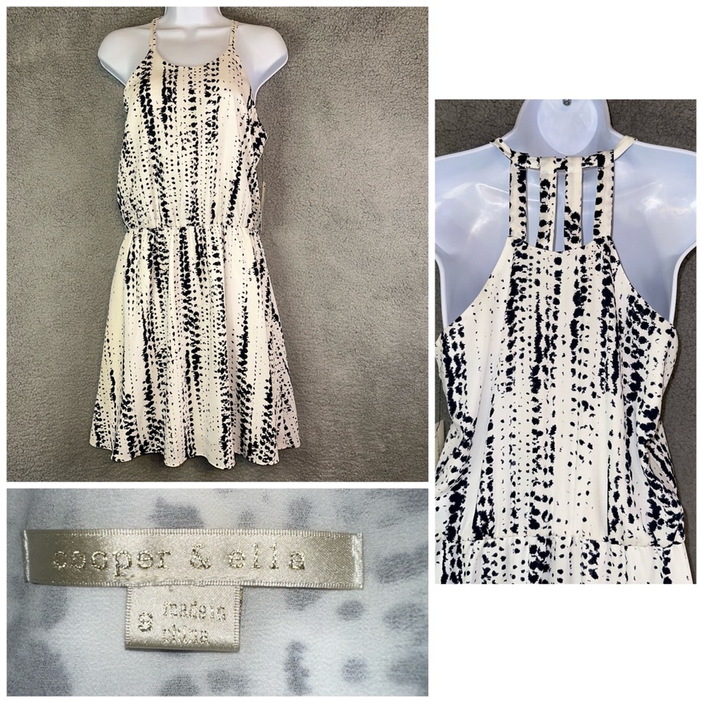 NWT Cooper & Ella White Black Rosie Dotted Stripes Mini Dress - Picture 1 of 13